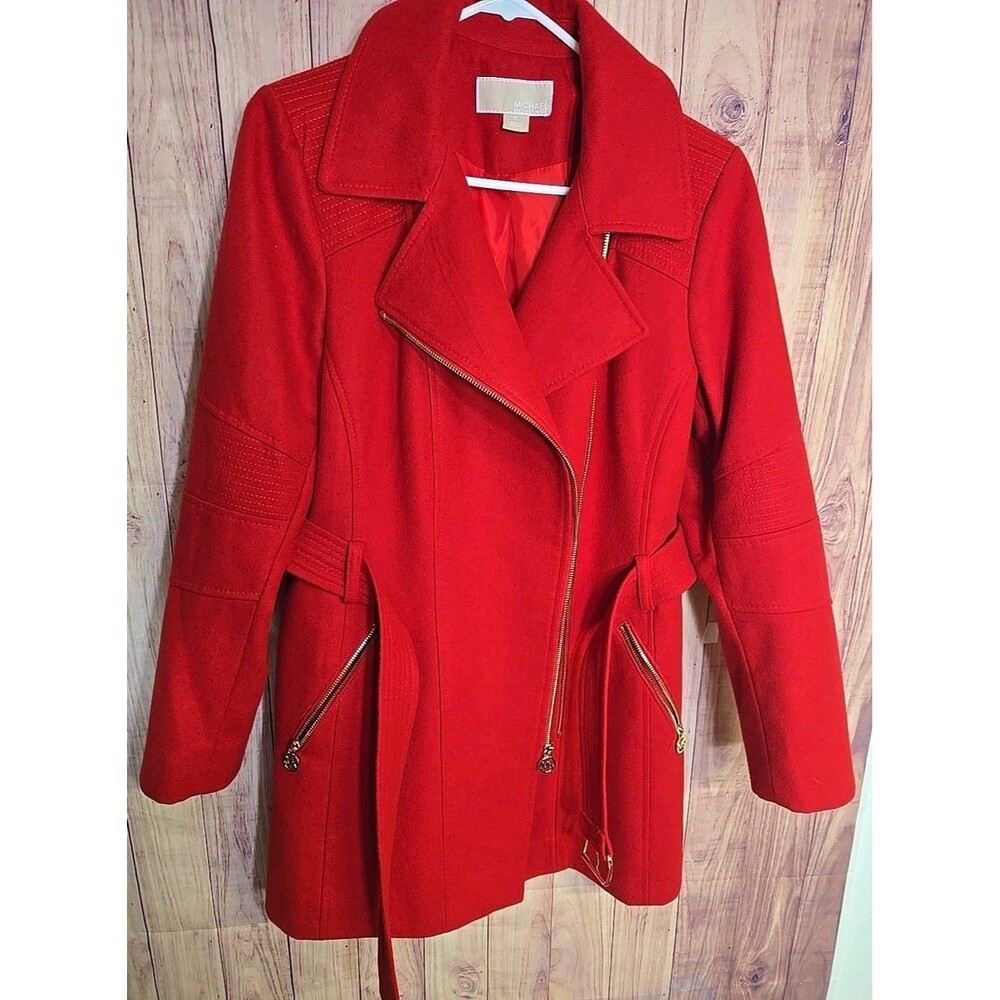 Michael Kors Womens Red size PL long wool blend coat